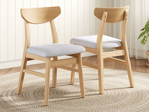 English Elm Set of 2 Scandinavian Dining Chairs Solid Rubberwood Frame Gray Padded Fabric Seat Natural N752P367430N