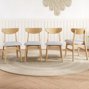 English Elm Set of 2 Scandinavian Dining Chairs Solid Rubberwood Frame Gray Padded Fabric Seat Natural N752P367430N