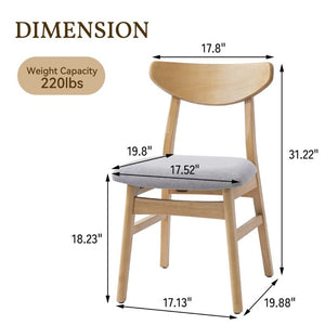 English Elm Set of 2 Scandinavian Dining Chairs Solid Rubberwood Frame Gray Padded Fabric Seat Natural N752P367430N