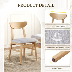 English Elm Set of 2 Scandinavian Dining Chairs Solid Rubberwood Frame Gray Padded Fabric Seat Natural N752P367430N