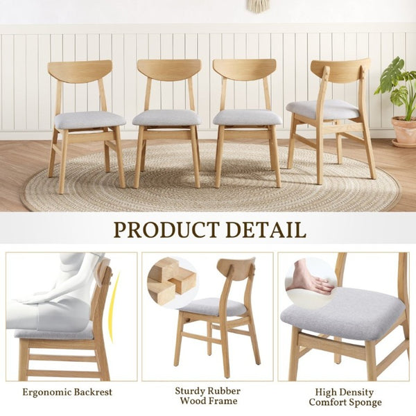 English Elm Set of 2 Scandinavian Dining Chairs Solid Rubberwood Frame Gray Padded Fabric Seat Natural N752P367430N