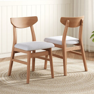 English Elm Set of 2 Scandinavian Dining Chairs Solid Rubberwood Frame Gray Padded Fabric Seat Light Brown N752P367430P