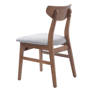 English Elm Set of 2 Scandinavian Dining Chairs Solid Rubberwood Frame Gray Padded Fabric Seat Light Brown N752P367430P