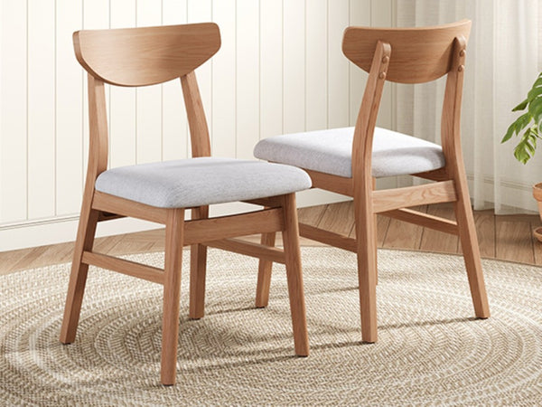 English Elm Set of 2 Scandinavian Dining Chairs Solid Rubberwood Frame Gray Padded Fabric Seat Light Brown N752P367430P