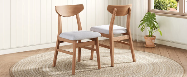 English Elm Set of 2 Scandinavian Dining Chairs Solid Rubberwood Frame Gray Padded Fabric Seat Light Brown N752P367430P