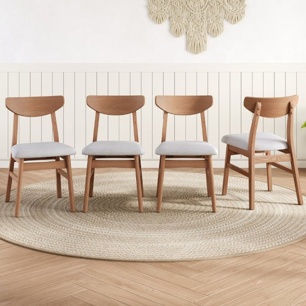 English Elm Set of 2 Scandinavian Dining Chairs Solid Rubberwood Frame Gray Padded Fabric Seat Light Brown N752P367430P