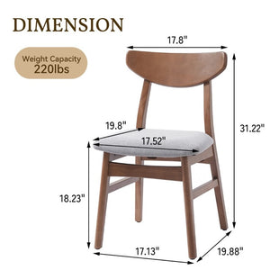 English Elm Set of 2 Scandinavian Dining Chairs Solid Rubberwood Frame Gray Padded Fabric Seat Light Brown N752P367430P
