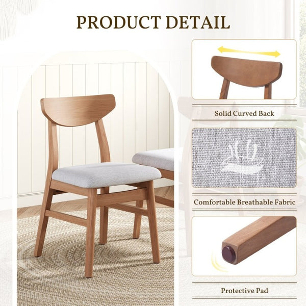 English Elm Set of 2 Scandinavian Dining Chairs Solid Rubberwood Frame Gray Padded Fabric Seat Light Brown N752P367430P
