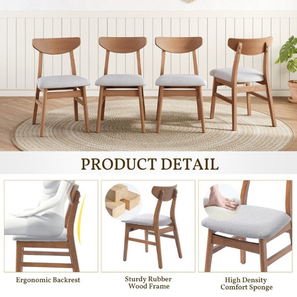 English Elm Set of 2 Scandinavian Dining Chairs Solid Rubberwood Frame Gray Padded Fabric Seat Light Brown N752P367430P