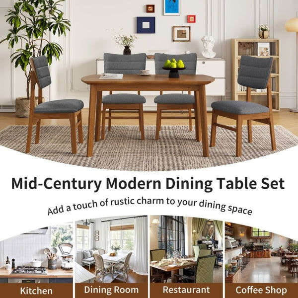 English Elm Mid Century Rectangular Dining Table Solid Rubberwood Legs Seats Four Modern Kitchen N752P469078D