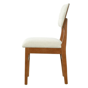 English Elm Upholstered Mid-Century Dining Chairs Set of 4 with Ergonomic Back and Rubberwood Legs Beige+Brown N752P469079A