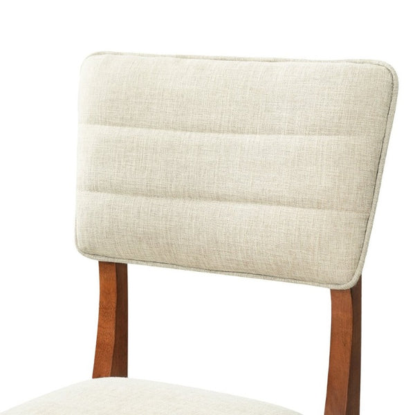 English Elm Upholstered Mid-Century Dining Chairs Set of 4 with Ergonomic Back and Rubberwood Legs Beige+Brown N752P469079A