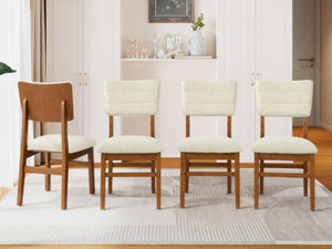 English Elm Upholstered Mid-Century Dining Chairs Set of 4 with Ergonomic Back and Rubberwood Legs Beige+Brown N752P469079A