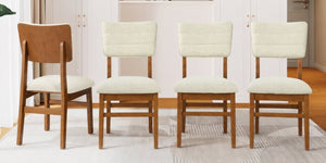 English Elm Upholstered Mid-Century Dining Chairs Set of 4 with Ergonomic Back and Rubberwood Legs Beige+Brown N752P469079A