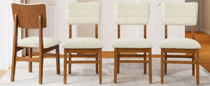 English Elm Upholstered Mid-Century Dining Chairs Set of 4 with Ergonomic Back and Rubberwood Legs Beige+Brown N752P469079A