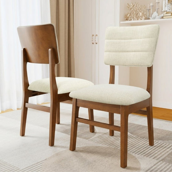 English Elm Upholstered Mid-Century Dining Chairs Set of 4 with Ergonomic Back and Rubberwood Legs Beige+Brown N752P469079A
