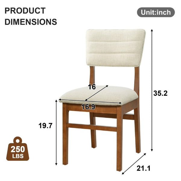 English Elm Upholstered Mid-Century Dining Chairs Set of 4 with Ergonomic Back and Rubberwood Legs Beige+Brown N752P469079A