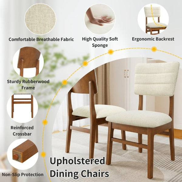 English Elm Upholstered Mid-Century Dining Chairs Set of 4 with Ergonomic Back and Rubberwood Legs Beige+Brown N752P469079A