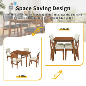 English Elm Upholstered Mid-Century Dining Chairs Set of 4 with Ergonomic Back and Rubberwood Legs Beige+Brown N752P469079A