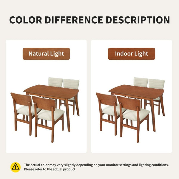 English Elm Upholstered Mid-Century Dining Chairs Set of 4 with Ergonomic Back and Rubberwood Legs Beige+Brown N752P469079A