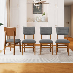 English Elm Upholstered Mid-Century Dining Chairs Set of 4 with Ergonomic Back and Rubberwood Legs Gray+Brown N752P469079E
