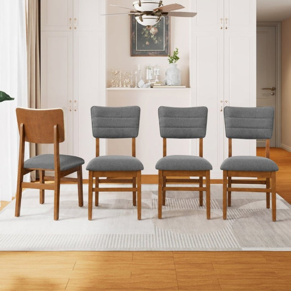 English Elm Upholstered Mid-Century Dining Chairs Set of 4 with Ergonomic Back and Rubberwood Legs Gray+Brown N752P469079E