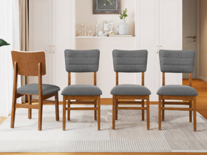 English Elm Upholstered Mid-Century Dining Chairs Set of 4 with Ergonomic Back and Rubberwood Legs Gray+Brown N752P469079E