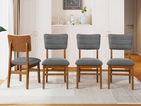 English Elm Upholstered Mid-Century Dining Chairs Set of 4 with Ergonomic Back and Rubberwood Legs Gray+Brown N752P469079E