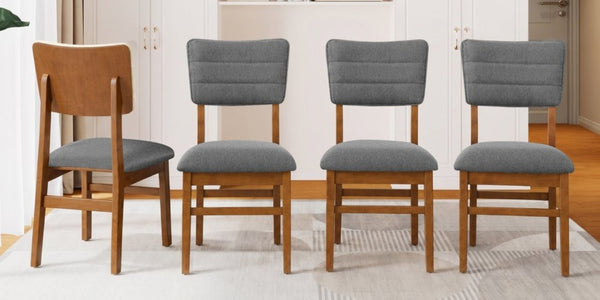 English Elm Upholstered Mid-Century Dining Chairs Set of 4 with Ergonomic Back and Rubberwood Legs Gray+Brown N752P469079E