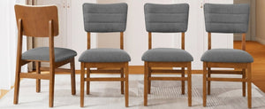 English Elm Upholstered Mid-Century Dining Chairs Set of 4 with Ergonomic Back and Rubberwood Legs Gray+Brown N752P469079E