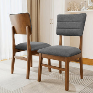 English Elm Upholstered Mid-Century Dining Chairs Set of 4 with Ergonomic Back and Rubberwood Legs Gray+Brown N752P469079E