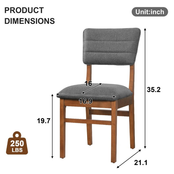 English Elm Upholstered Mid-Century Dining Chairs Set of 4 with Ergonomic Back and Rubberwood Legs Gray+Brown N752P469079E