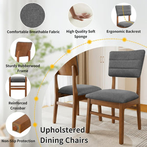 English Elm Upholstered Mid-Century Dining Chairs Set of 4 with Ergonomic Back and Rubberwood Legs Gray+Brown N752P469079E