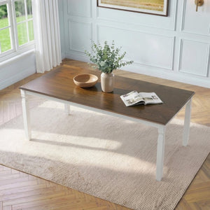 English Elm 59-77 Extendable Dining Table Oak Veneer Top Rubberwood Legs Seats Six Modern Farmhouse Beige+Brown N752P472075D