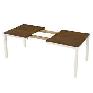 English Elm 59-77 Extendable Dining Table Oak Veneer Top Rubberwood Legs Seats Six Modern Farmhouse Beige+Brown N752P472075D