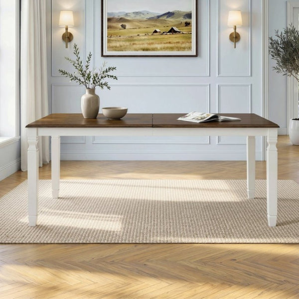 English Elm 59-77 Extendable Dining Table Oak Veneer Top Rubberwood Legs Seats Six Modern Farmhouse Beige+Brown N752P472075D