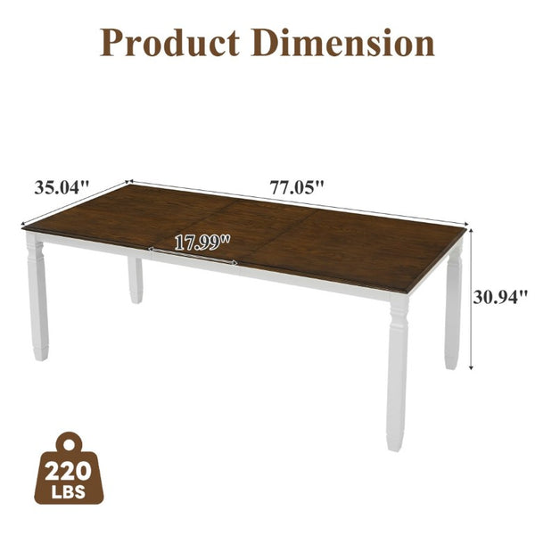 English Elm 59-77 Extendable Dining Table Oak Veneer Top Rubberwood Legs Seats Six Modern Farmhouse Beige+Brown N752P472075D