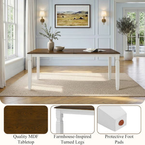 English Elm 59-77 Extendable Dining Table Oak Veneer Top Rubberwood Legs Seats Six Modern Farmhouse Beige+Brown N752P472075D