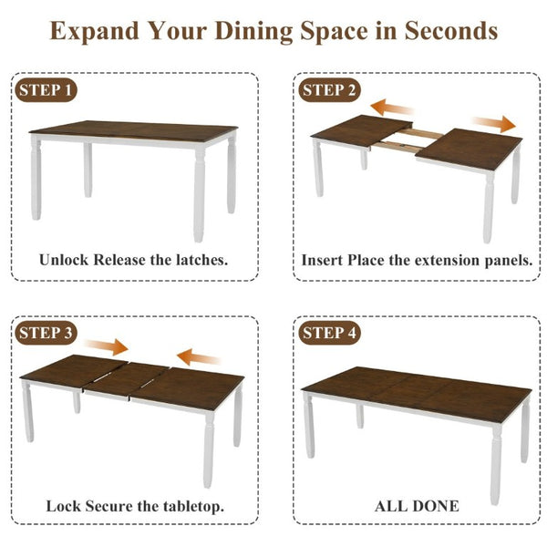 English Elm 59-77 Extendable Dining Table Oak Veneer Top Rubberwood Legs Seats Six Modern Farmhouse Beige+Brown N752P472075D