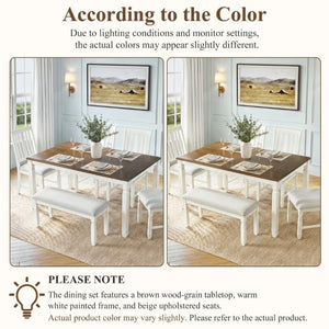 English Elm 59-77 Extendable Dining Table Oak Veneer Top Rubberwood Legs Seats Six Modern Farmhouse Beige+Brown N752P472075D