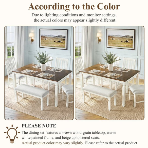 English Elm 59-77 Extendable Dining Table Oak Veneer Top Rubberwood Legs Seats Six Modern Farmhouse Beige+Brown N752P472075D