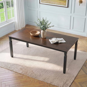 English Elm 59-77 Extendable Dining Table Oak Veneer Top Rubberwood Legs Seats Six Modern Farmhouse Black+Espresso N752P472075P