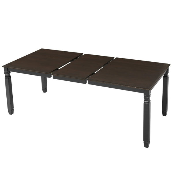 English Elm 59-77 Extendable Dining Table Oak Veneer Top Rubberwood Legs Seats Six Modern Farmhouse Black+Espresso N752P472075P