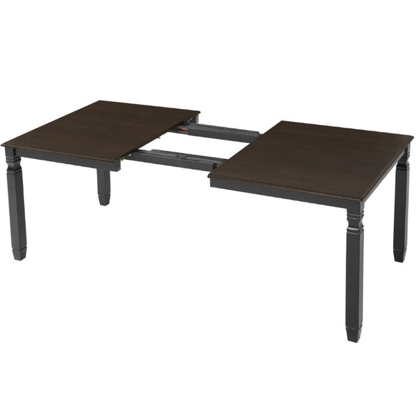 English Elm 59-77 Extendable Dining Table Oak Veneer Top Rubberwood Legs Seats Six Modern Farmhouse Black+Espresso N752P472075P