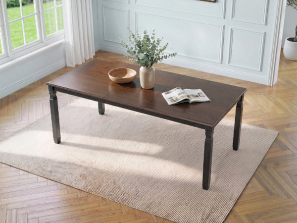 English Elm 59-77 Extendable Dining Table Oak Veneer Top Rubberwood Legs Seats Six Modern Farmhouse Black+Espresso N752P472075P