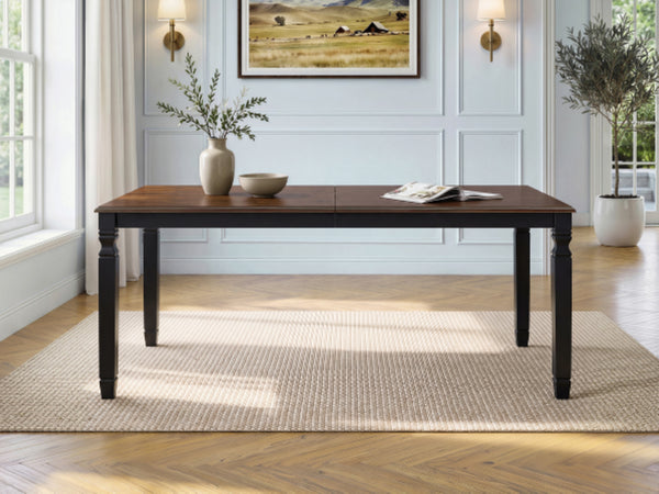 English Elm 59-77 Extendable Dining Table Oak Veneer Top Rubberwood Legs Seats Six Modern Farmhouse Black+Espresso N752P472075P
