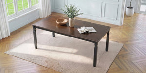 English Elm 59-77 Extendable Dining Table Oak Veneer Top Rubberwood Legs Seats Six Modern Farmhouse Black+Espresso N752P472075P