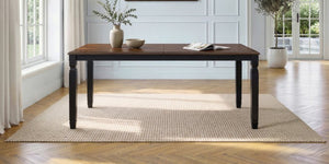 English Elm 59-77 Extendable Dining Table Oak Veneer Top Rubberwood Legs Seats Six Modern Farmhouse Black+Espresso N752P472075P