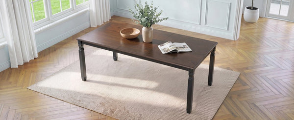English Elm 59-77 Extendable Dining Table Oak Veneer Top Rubberwood Legs Seats Six Modern Farmhouse Black+Espresso N752P472075P