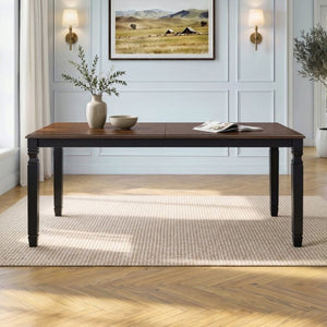 English Elm 59-77 Extendable Dining Table Oak Veneer Top Rubberwood Legs Seats Six Modern Farmhouse Black+Espresso N752P472075P